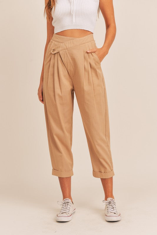 Camel Belted Paperbag Crop Trousers | New Look